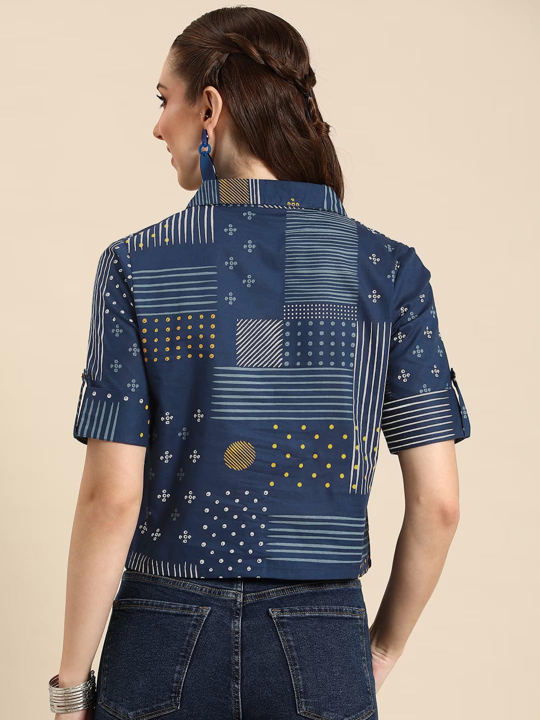 TOPLOT Crop Shirt for Women with Collared V Neck