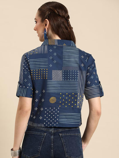 TOPLOT Crop Shirt for Women with Collared V Neck