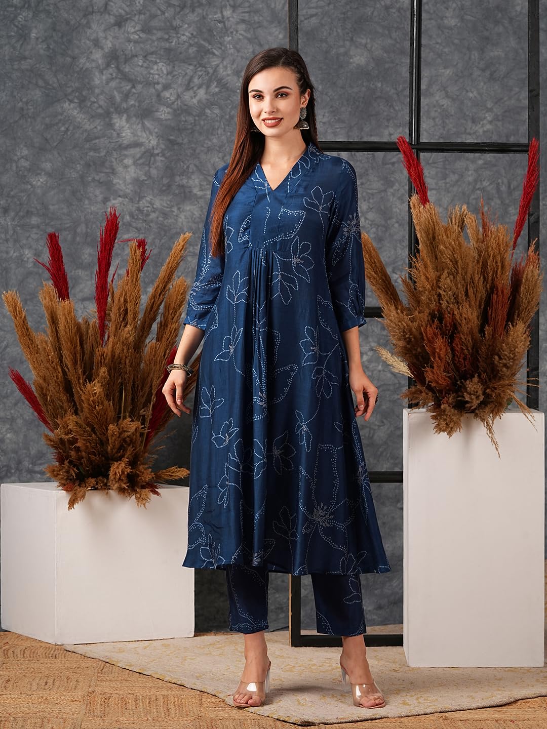 Women's Rayon Viscose Printed A-Line Kurta with Pant