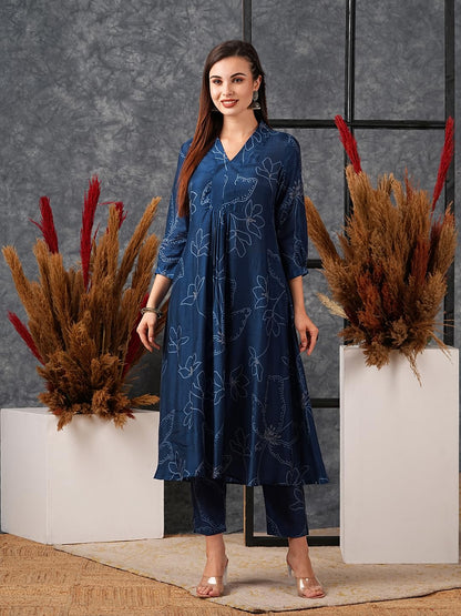Women's Rayon Viscose Printed A-Line Kurta with Pant