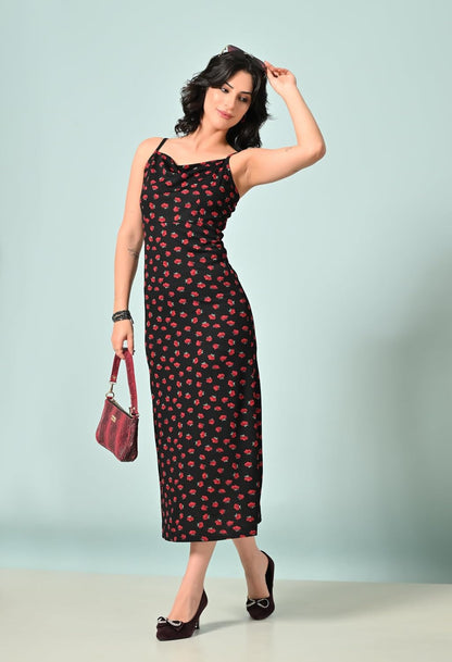 SAKSHI TRADER Women's Elegant Black Bodycon Midi Dress