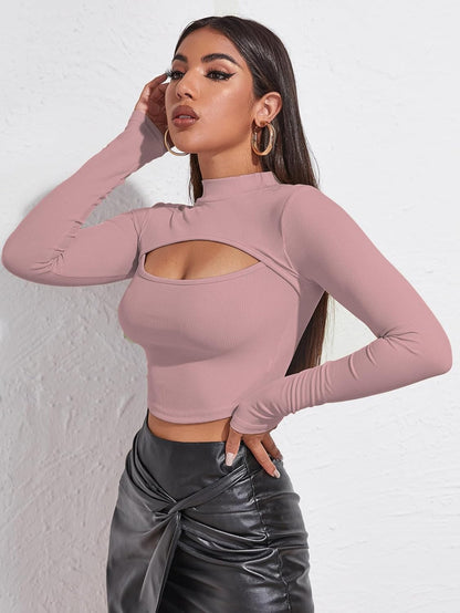 Sugathari Women's & Girl's Solid Knitted Full Sleeve High Neck Ruched Bust Crop Tee Tops (Top 109)