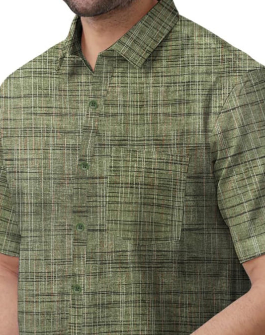 Men's Cotton Khadi Shirt, Half Sleeve, Front Pocket