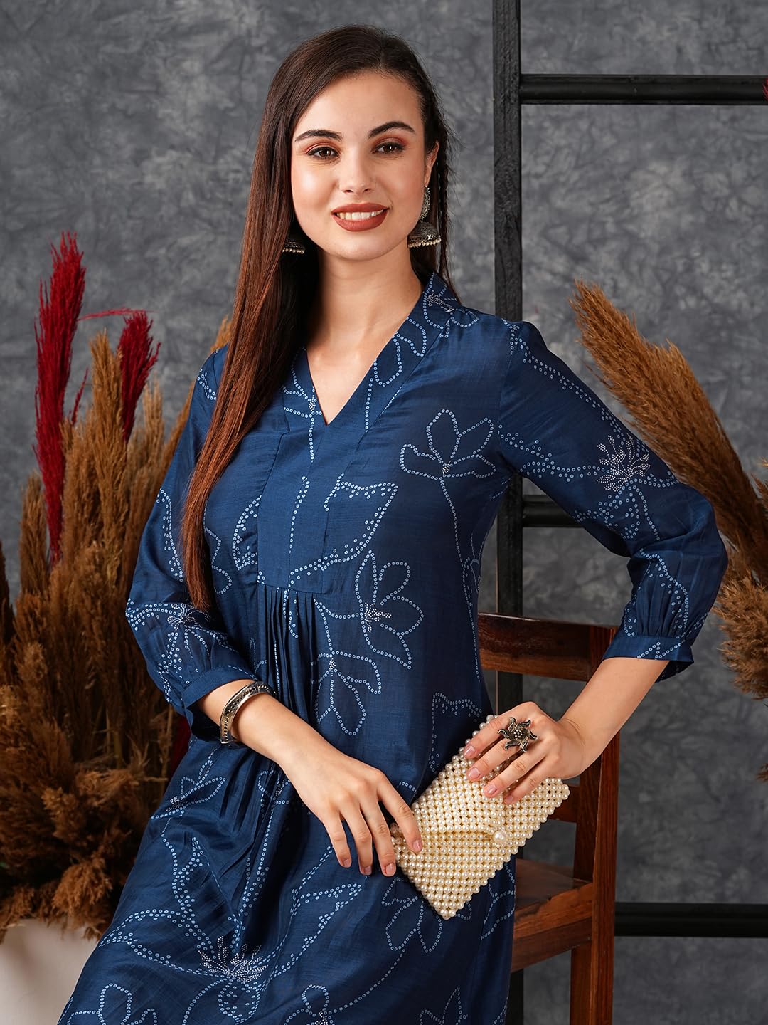 Women's Rayon Viscose Printed A-Line Kurta with Pant