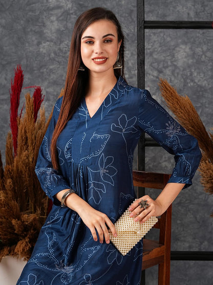 Women's Rayon Viscose Printed A-Line Kurta with Pant