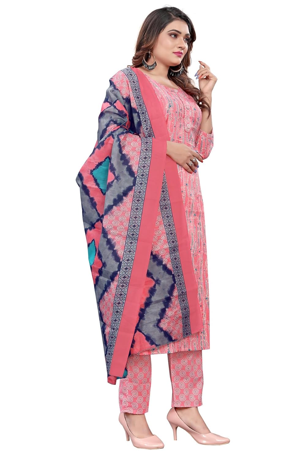 Rajnandini Women's Light Pink PC Cotton Jaipuri Printed