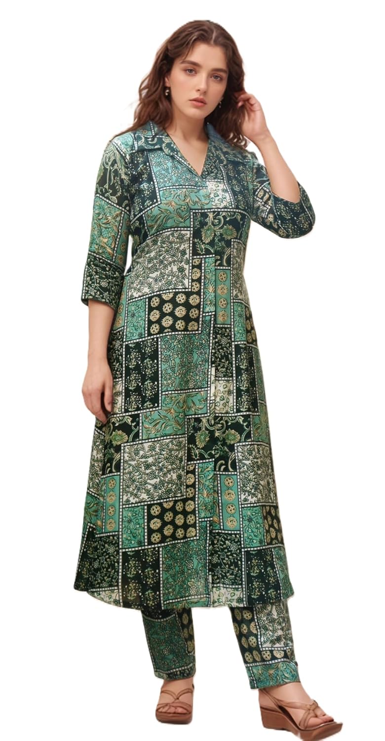 Women's Cotton Blend Floral Printed A-line Kurta