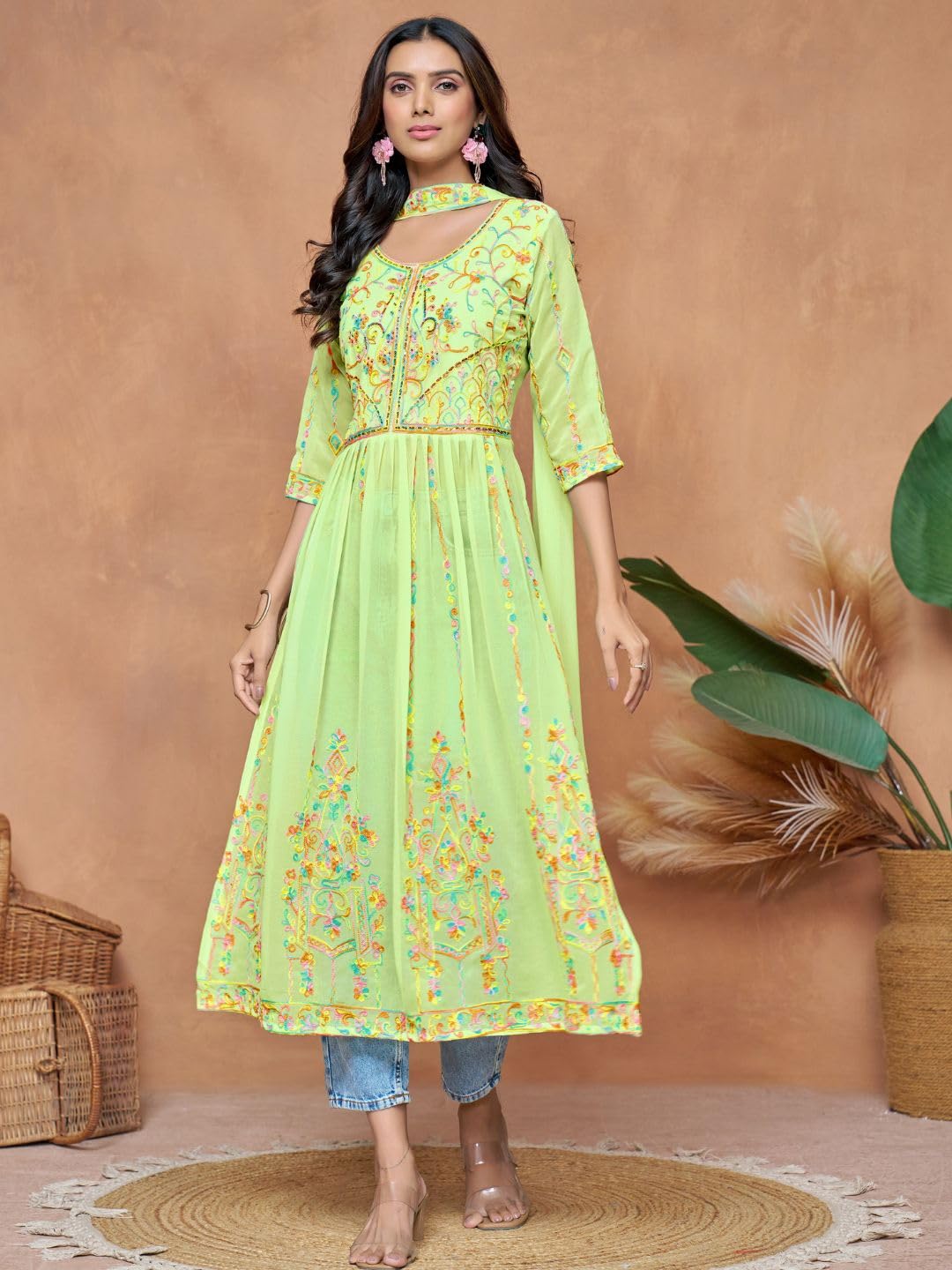 EthnicJunction Women's Georgette Embroidered