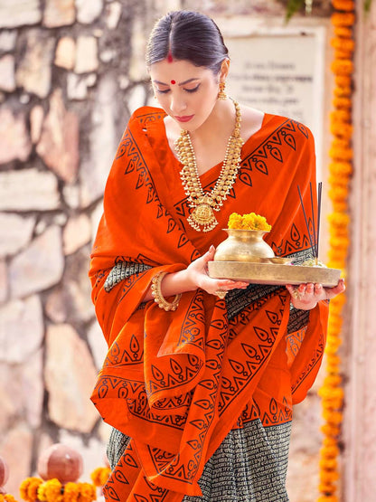 Women's Bhagalpuri Silk Ethnic Motif Printed Saree