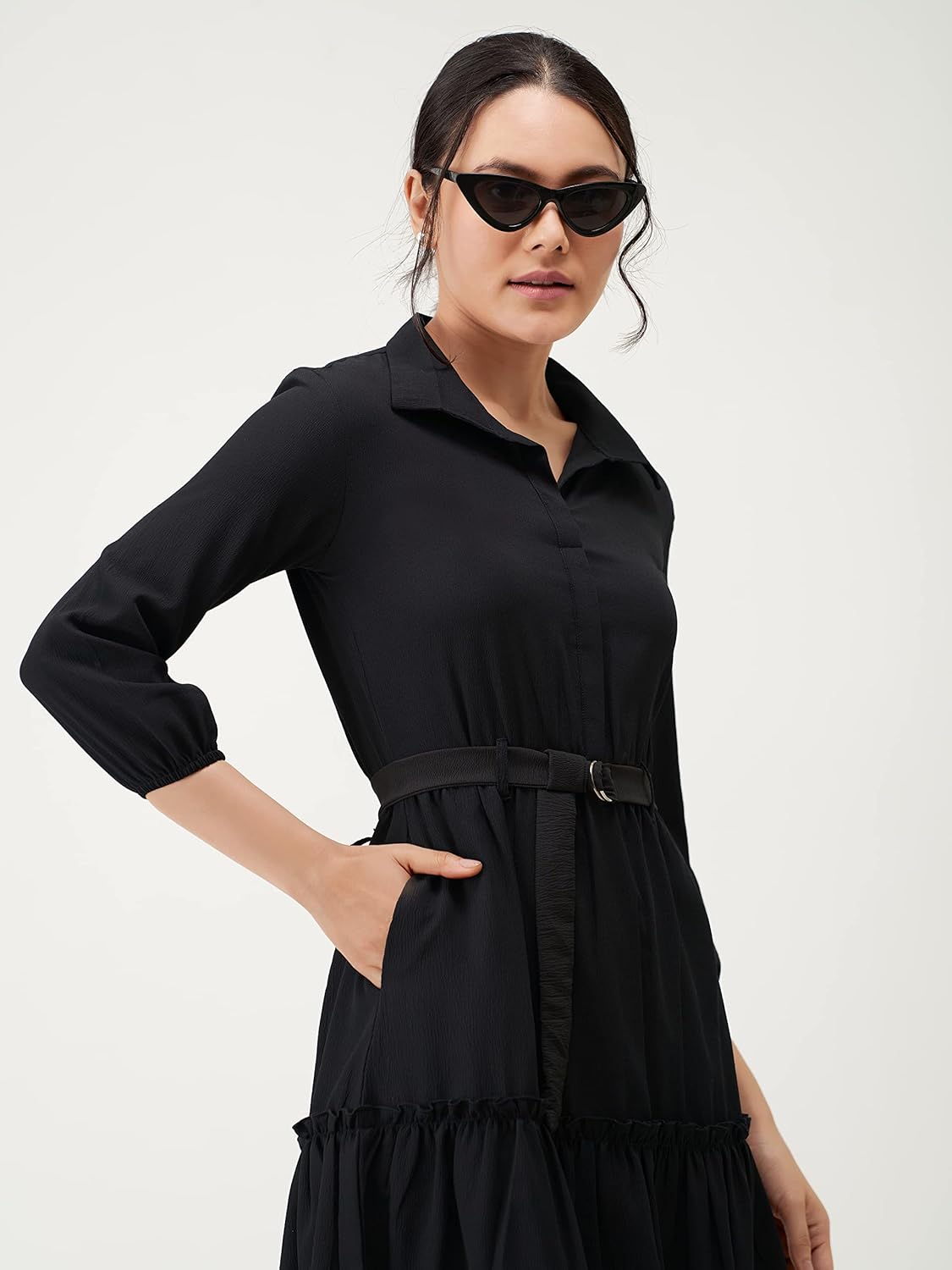 AASK Women Peplum Gathared Stylish Dress with Belt
