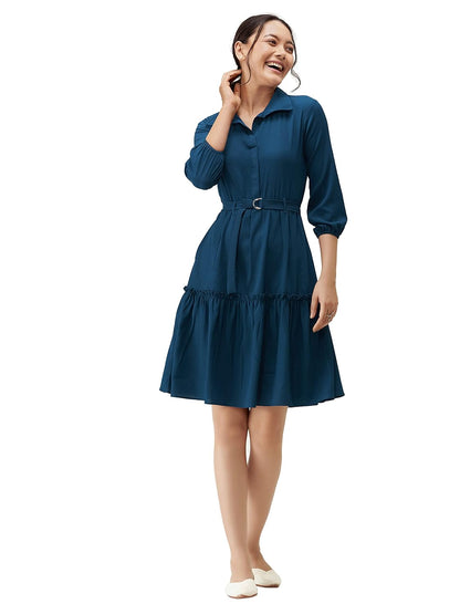 AASK Women Peplum Gathared Stylish Dress with Belt