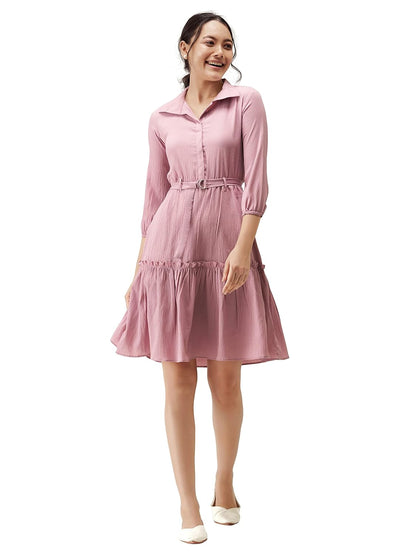 AASK Women Peplum Gathared Stylish Dress with Belt