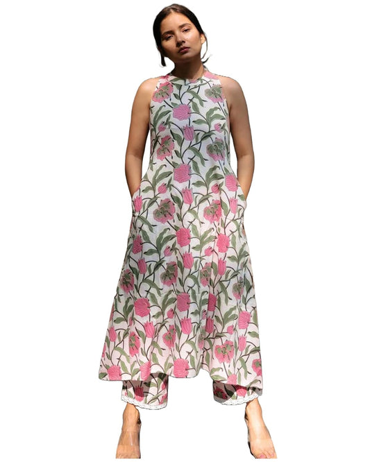 Women's Rayon Blend Straight Block Printed Kurta & Pant