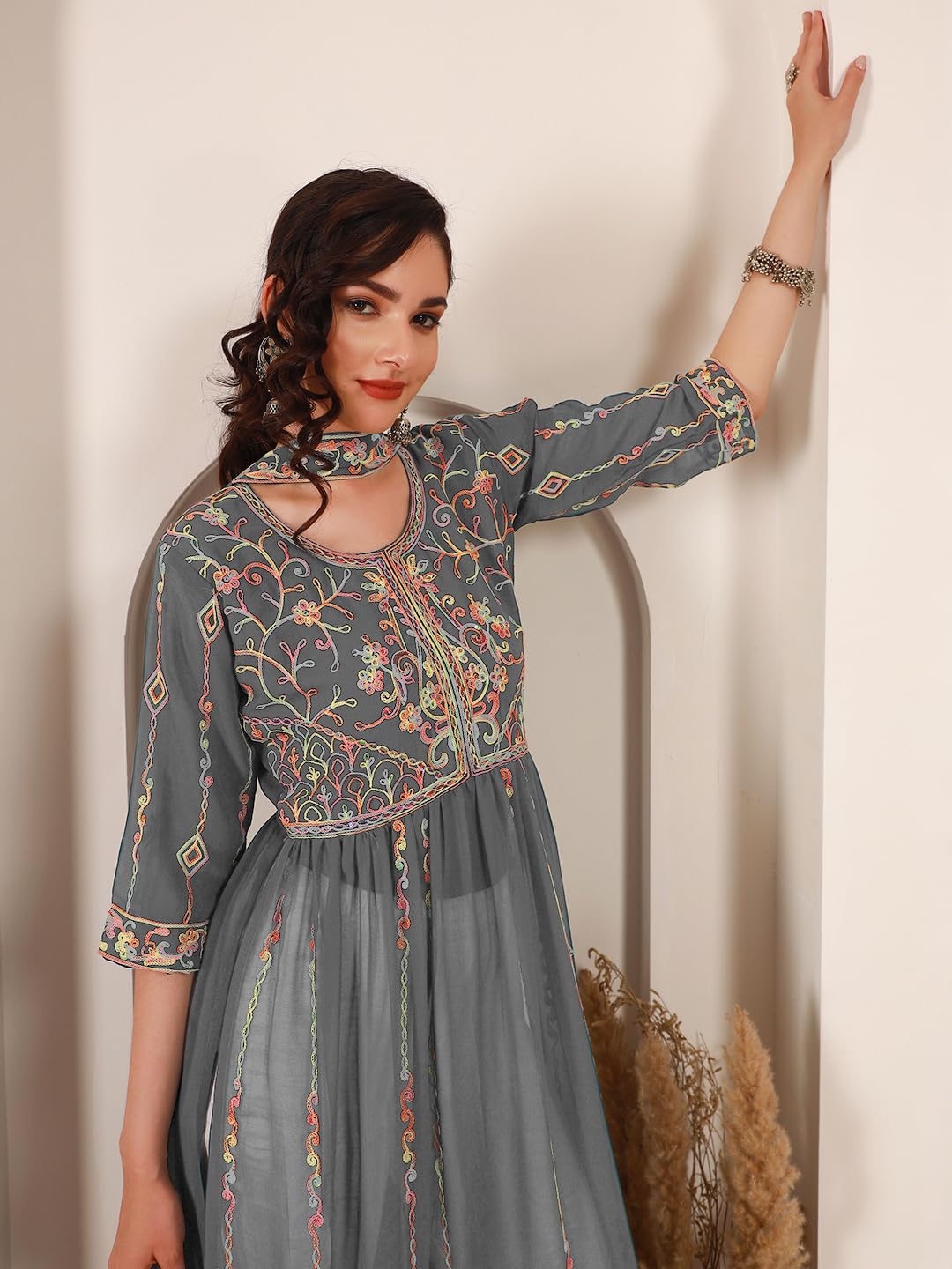 EthnicJunction Women's Georgette Embroidered
