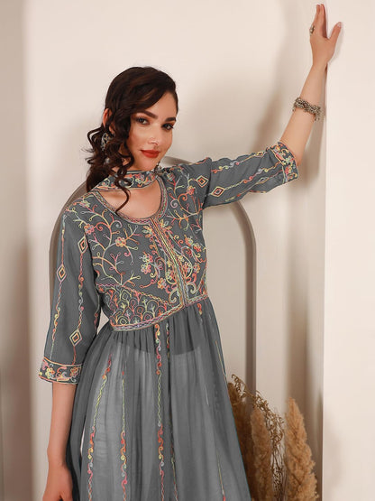 EthnicJunction Women's Georgette Embroidered