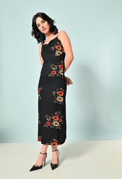 SAKSHI TRADER Women's Elegant Black Bodycon Midi Dress