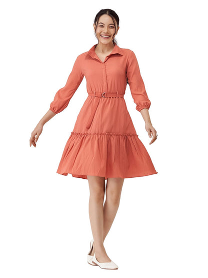 AASK Women Peplum Gathared Stylish Dress with Belt