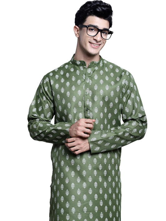 Jompers Men's Cotton Floral Printed Kurta
