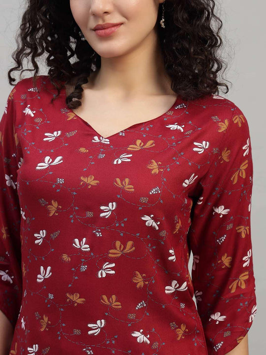 VEERSTOW Women's Cotton Short Kurti 3/4 Sleeve