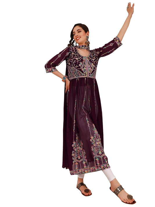 EthnicJunction Women's Georgette Embroidered