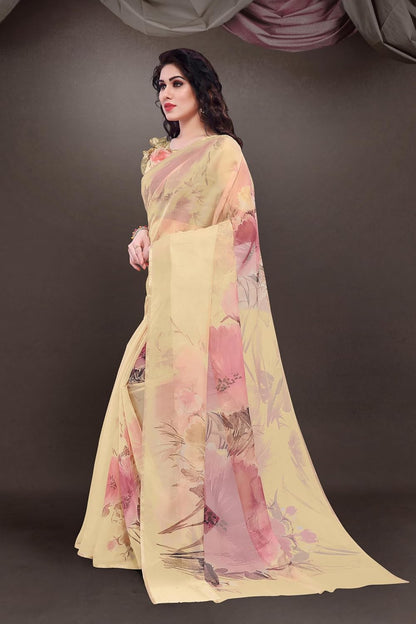 Printed Women's Organza Saree Design with Blouse Piece