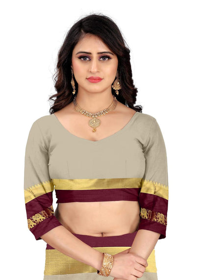 Women's Cotton Silk Plain Zari Work Designer Saree
