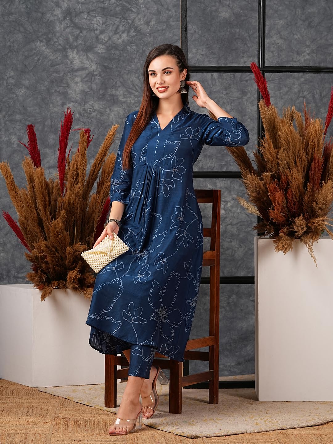 Women's Rayon Viscose Printed A-Line Kurta with Pant