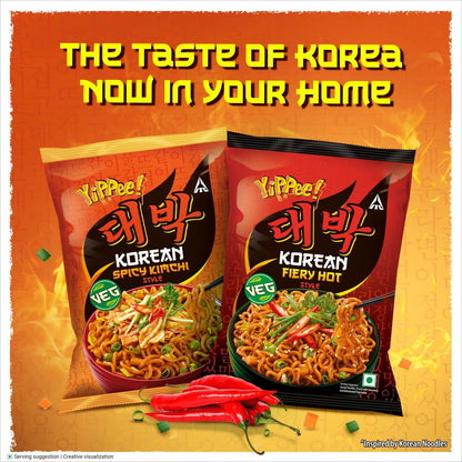 Sunfeast YiPPee! Korean Spicy Kimchi Style, Veg Korean Noodles, Long Non-Sticky Noodles with 5 Added Vegetables, 75g