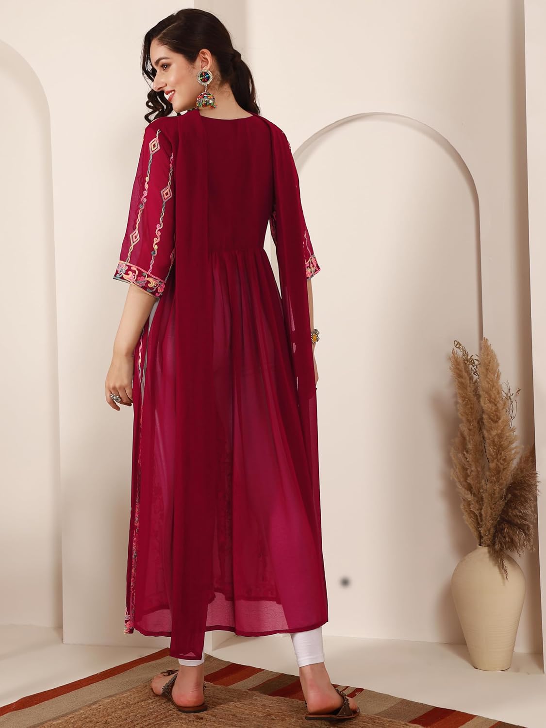 EthnicJunction Women's Georgette Embroidered