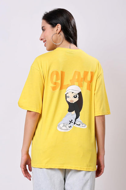 TQH Women's Casual Printed Round Neck, Oversized Longline Drop Shoulder Boho Style T-Shirt