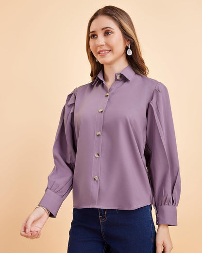 harshiv Enterprise Women's Crepe Casual Balloon Sleeve Shirt | Stylish Lightweight Top for Office, Travel Comfortable, Breathable, Easy to Care Fabric