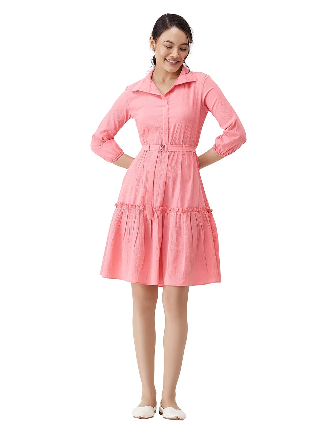 AASK Women Peplum Gathared Stylish Dress with Belt