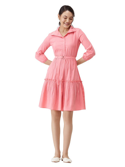 AASK Women Peplum Gathared Stylish Dress with Belt