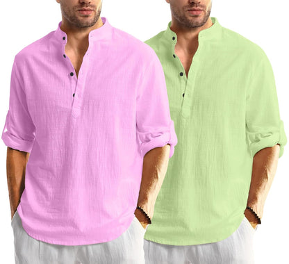 Men Solid Cotton Blend Straight Kurta Shirt Pack of 2