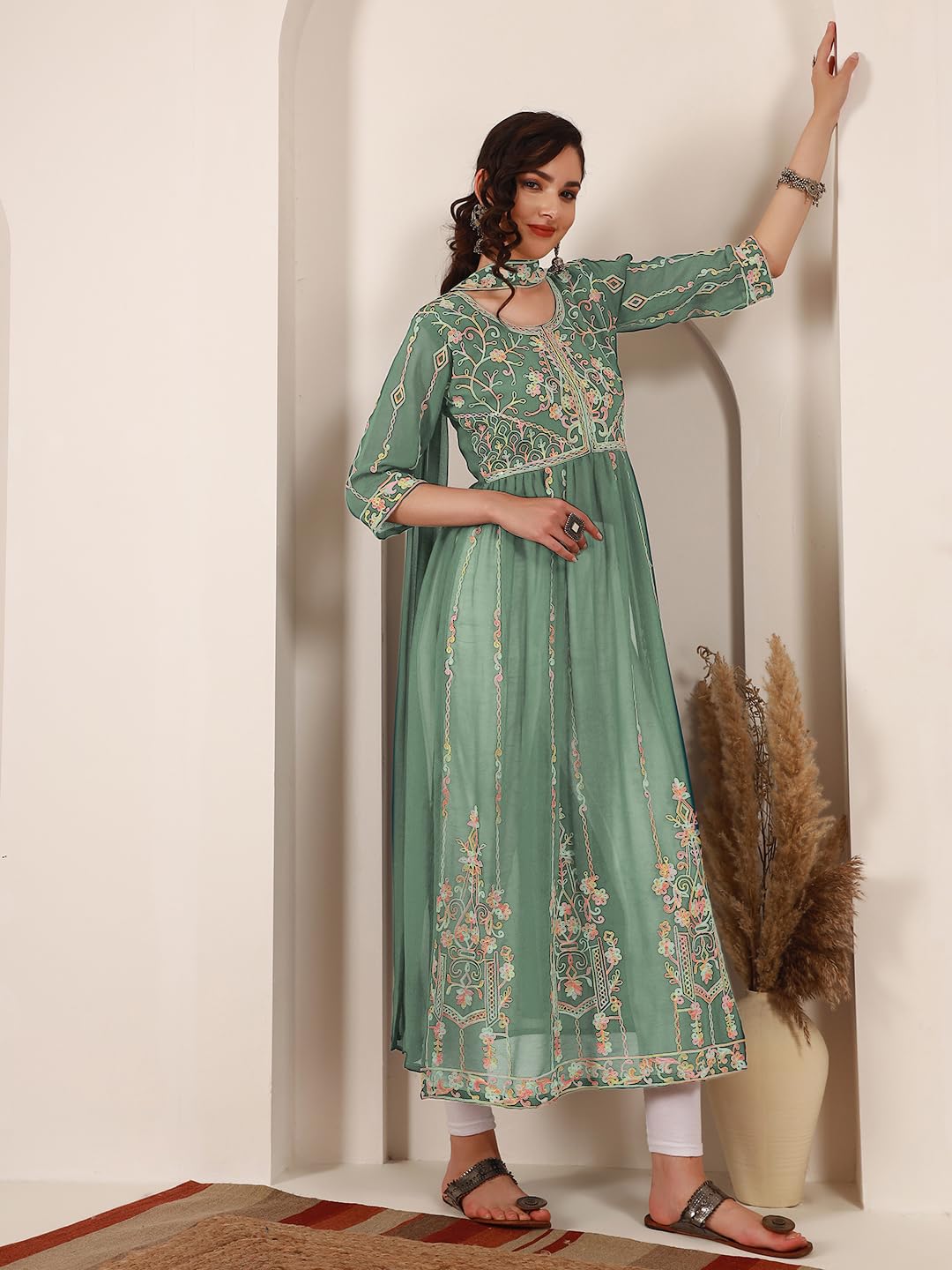 EthnicJunction Women's Georgette Embroidered