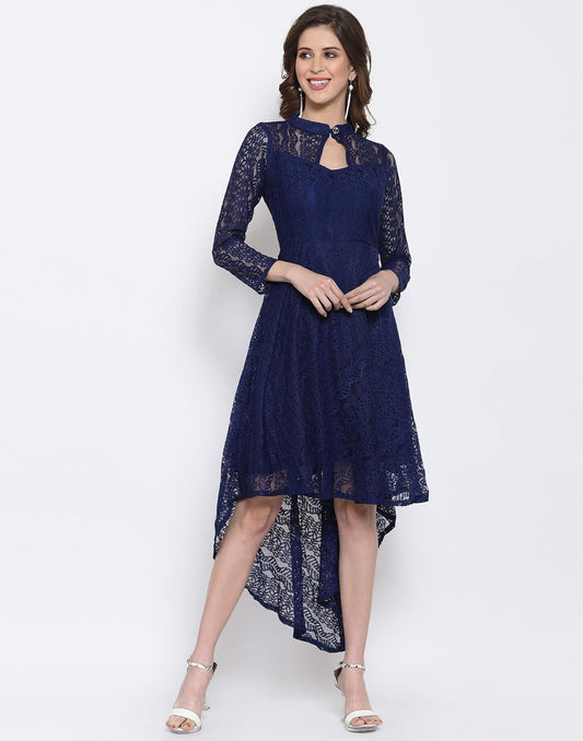 hemang fashion Women's Russel Net Fit & Flare High-Low Dress, Trend with High Low Stylish Western Look