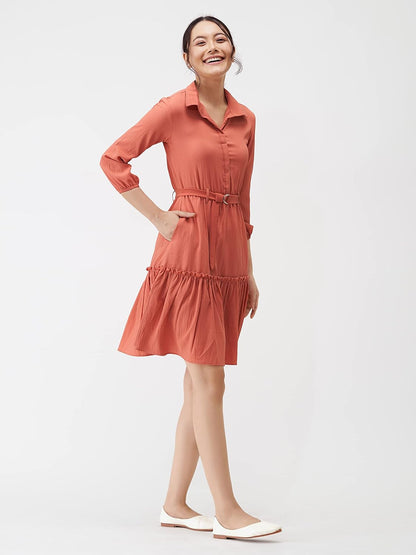 AASK Women Peplum Gathared Stylish Dress with Belt