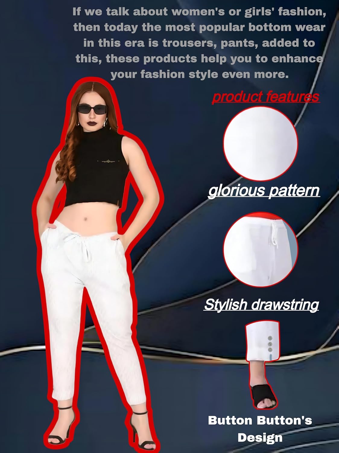 Women's Cotton Relaxed Fit Trousers, Plain Pattern