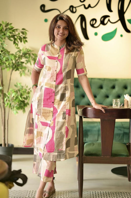 Women's Rayon Viscose A-Line Printed Kurta with Pant