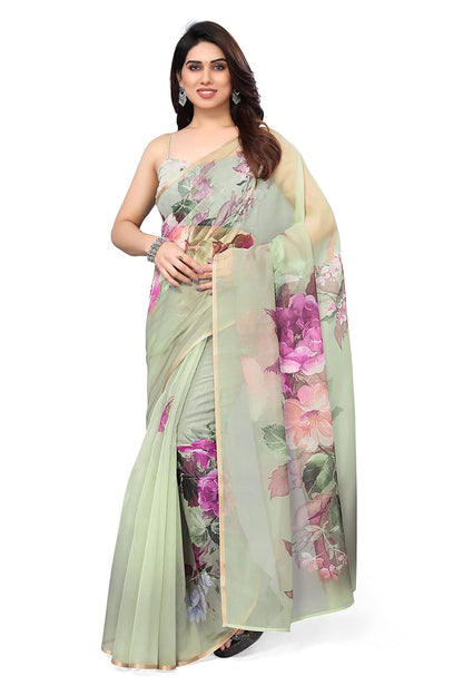 Printed Women's Organza Saree Design with Blouse Piece