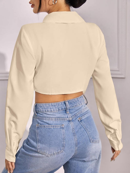 GRECIILOOKS Shirt for Women | Printed Casual Crop Top | Long Sleeve Stylish Collared |Korean Oversized Button-Down |Causal |Formal | Trendy (Available in Plus Size and Combo Pack of 2)