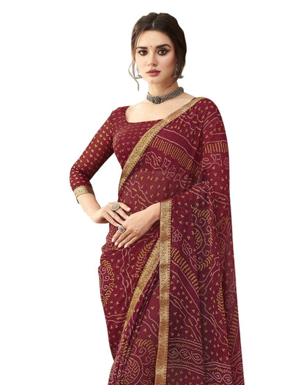SIRIL Women's Bandhani Printed Saree with Blouse
