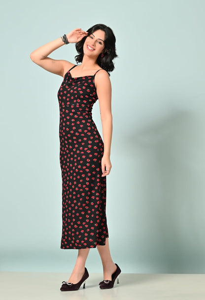 SAKSHI TRADER Women's Elegant Black Bodycon Midi Dress