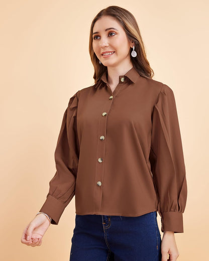 harshiv Enterprise Women's Crepe Casual Balloon Sleeve Shirt | Stylish Lightweight Top for Office, Travel Comfortable, Breathable, Easy to Care Fabric
