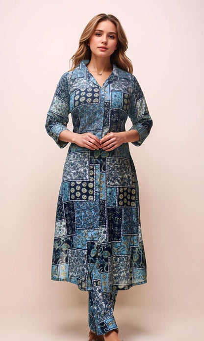 Women's Cotton Blend Floral Printed A-line Kurta