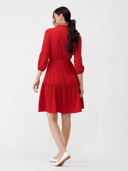 AASK Women Peplum Gathared Stylish Dress with Belt