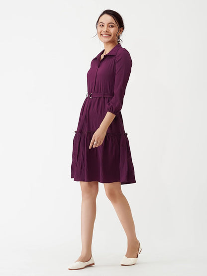 AASK Women Peplum Gathared Stylish Dress with Belt