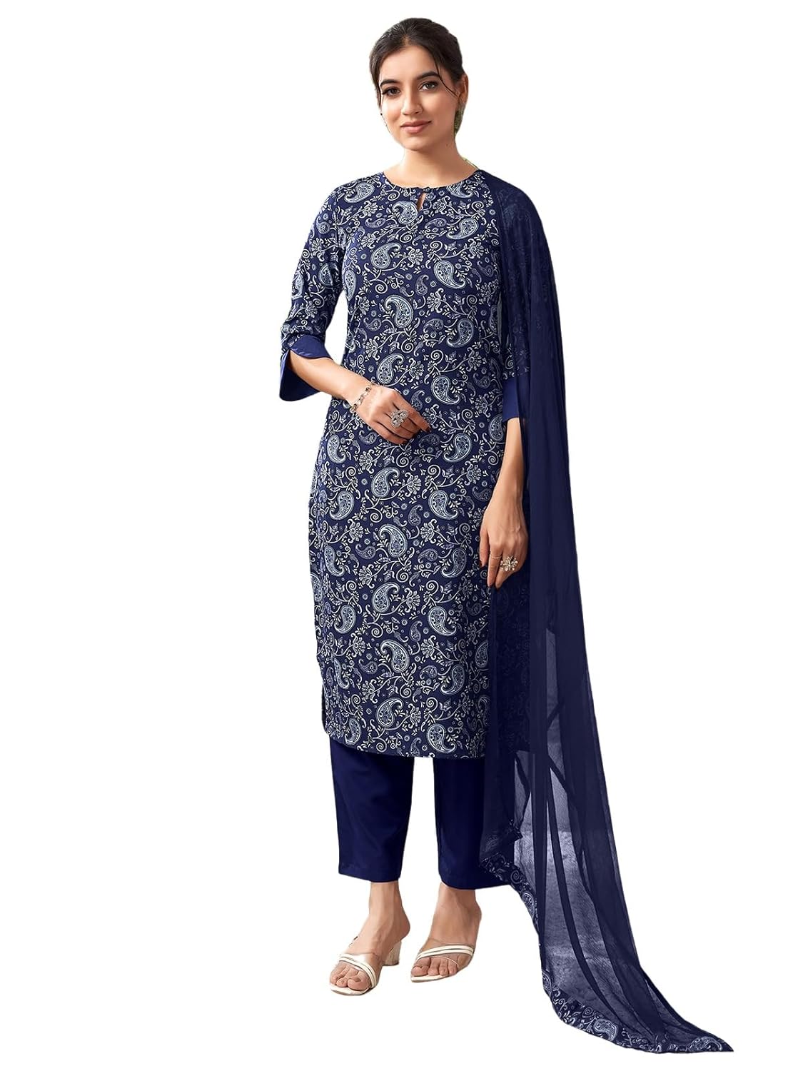 Women's Crepe Printed Kurta with Pant and Dupatta Set