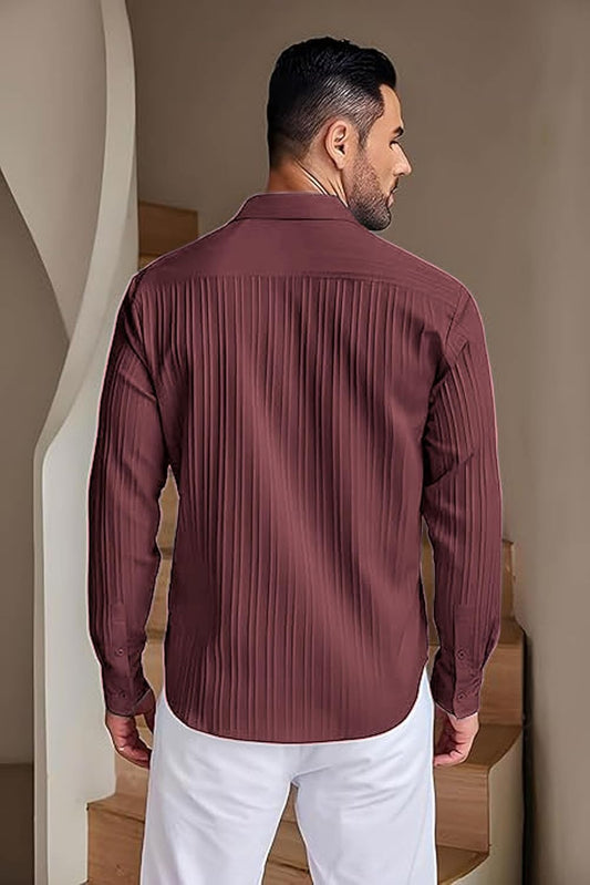 Lecowr Polyester Casual Self Design Shirt | Long Sleeves