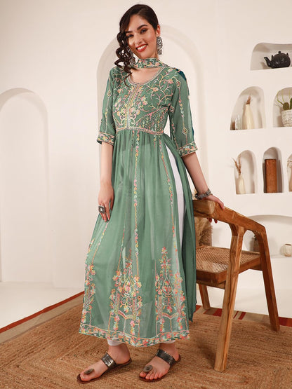 EthnicJunction Women's Georgette Embroidered